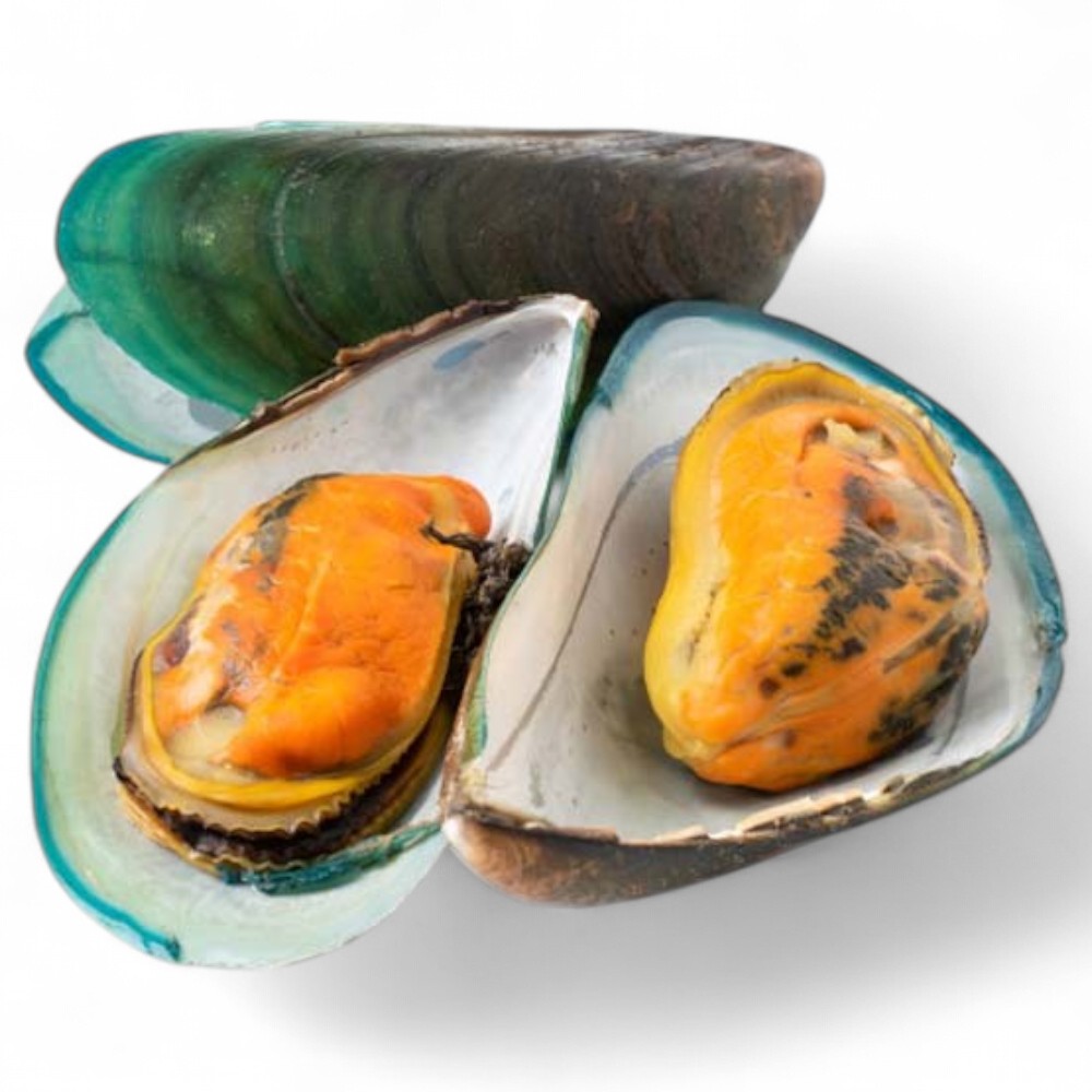 МИДИИ ЗЕЛЕНЫЕ, В ПОЛОВИНКАХ РАКОВИН, БЛАНШИРОВАННЫЕ, ЗАМОРОЖЕННЫЕ, 60/80