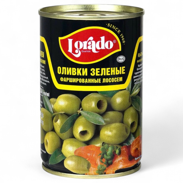 ЛОРАДО Оливки зеленые фаршир.лососем ж/б 314мл