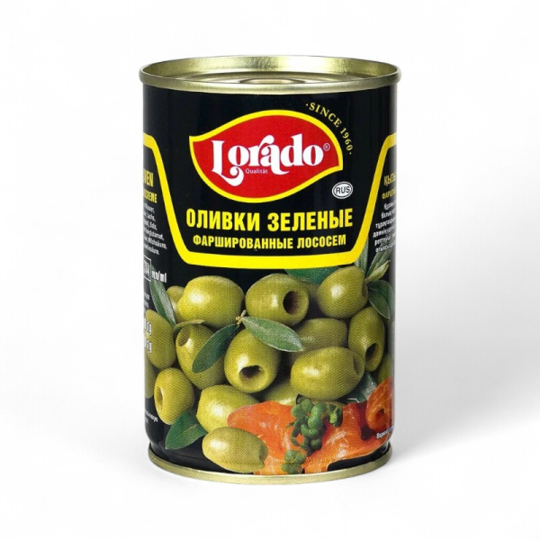 ЛОРАДО Оливки зеленые фаршир.лососем ж/б 314мл
